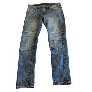 Trestles Moto Biker Jeans Mens 34 Acid Wash Blue Paneled Slim Stretch Denim